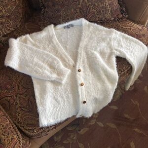Cozy White Fuzzy Button-Up Cardigan